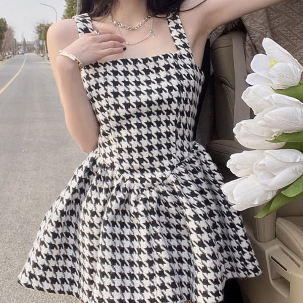 千鳥柄ミニ丈ワンピ