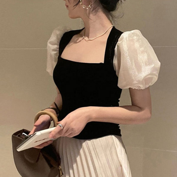 モノクロスクエアネックトップス