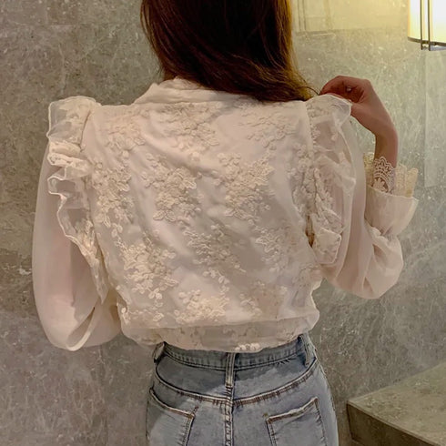 フリルレースリボンブラウス