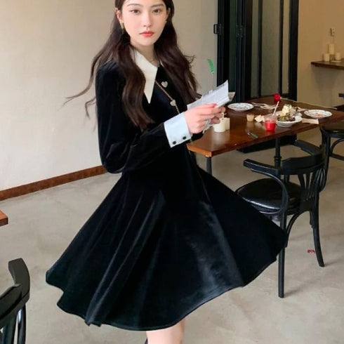 ハートボタンベロアワンピ