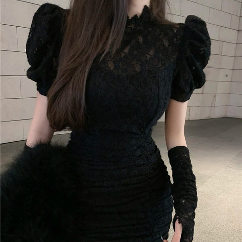 レースミニ丈半袖ワンピ