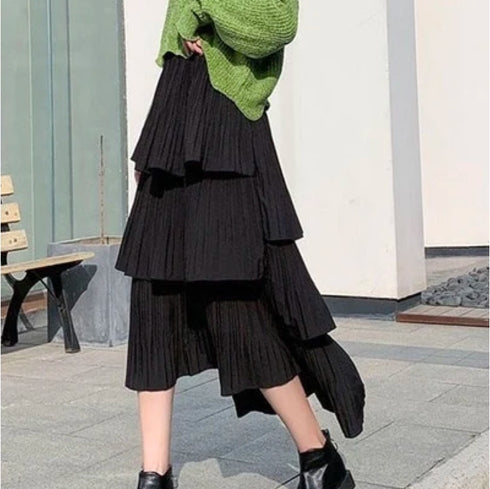 アシンメトリーフリルロングスカート