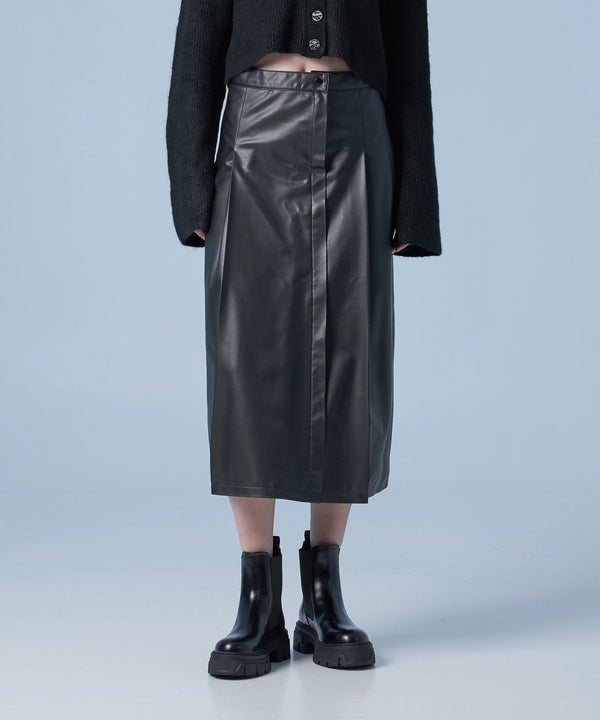 ダブルラインポイントレザーロングスカート