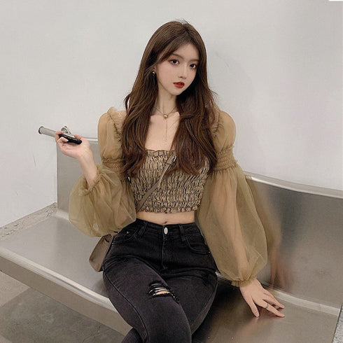 ふわ袖シャーリングトップス