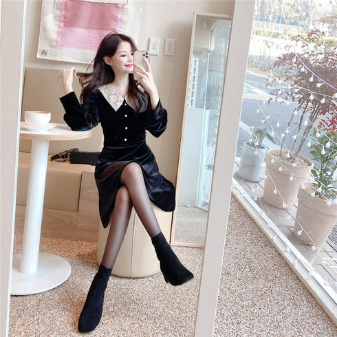 レースベルベットワンピース