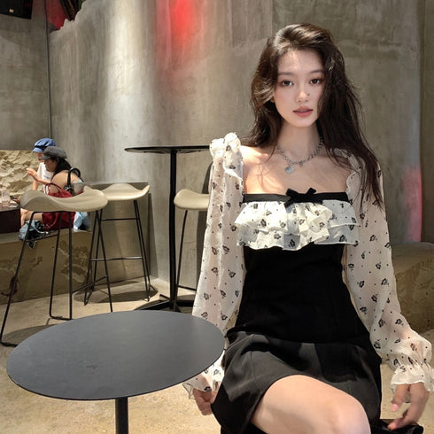 ミニフラワーブラックワンピ