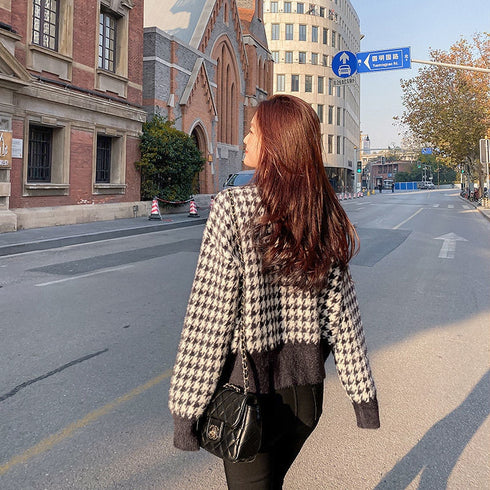 千鳥柄ニットカーディガン