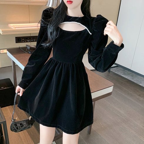 ベロアパールラインワンピ