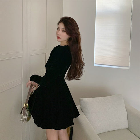 ベルベットパフショル長袖ワンピ