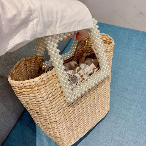 スクエアパールかごバッグ