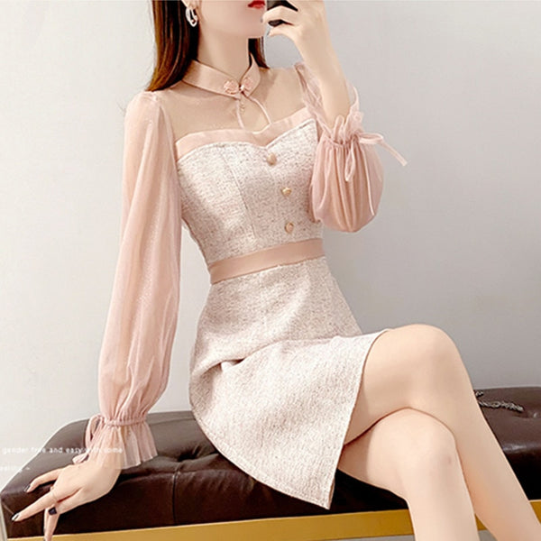 シアースリーブベビーピンクワンピ