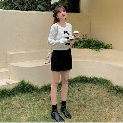 ブラックリボンフリルニット