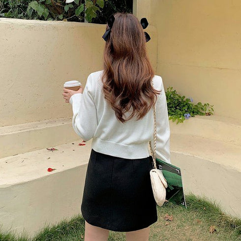 ブラックリボンフリルニット