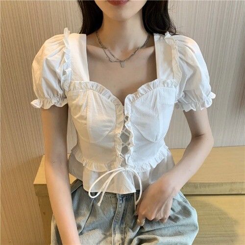 センター編み上げブラウス