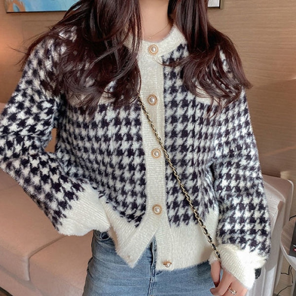 千鳥柄ニットカーディガン