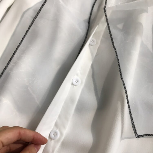 リボン長袖ブラウス