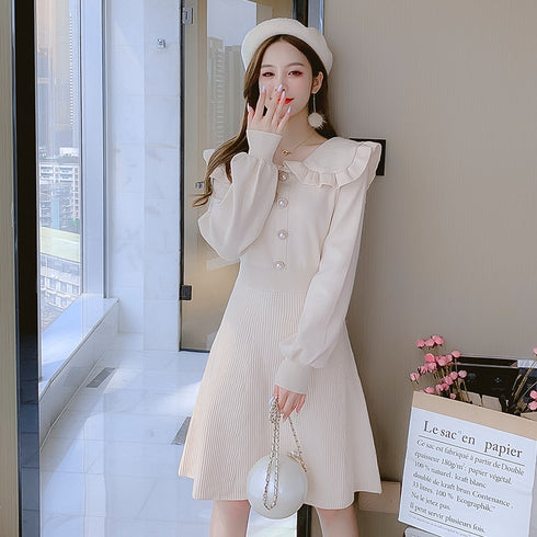 ビッグカラーニットワンピ