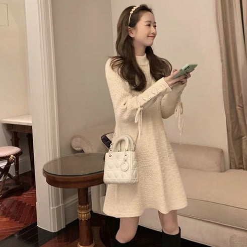 袖りぼんニットワンピ