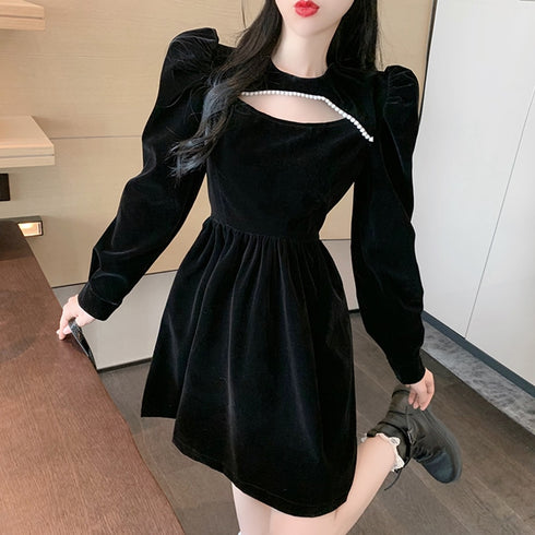 ベロアパールラインワンピ