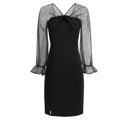 センターリボンスリットブラックワンピ