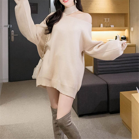 ワンショルダーロングシンプルニット