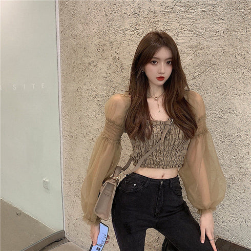 ふわ袖シャーリングトップス