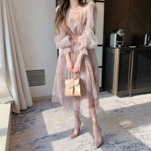 シフォンフラワーワンピ