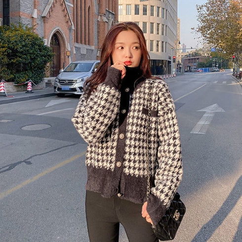 千鳥柄ニットカーディガン