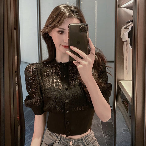 レースハイウエストトップス