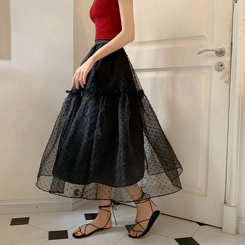 ドットチュールロングスカート