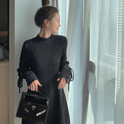 袖りぼんニットワンピ