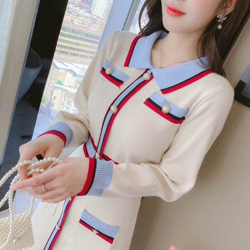 配色ラインホワイトワンピース