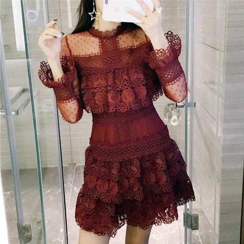 シアースリーブミニ丈レースドレス