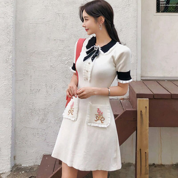 レディバイカラータイトミニワンピ