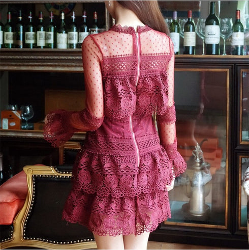 シアースリーブミニ丈レースドレス