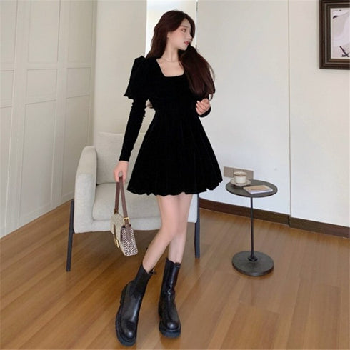 ベルベットパフショル長袖ワンピ