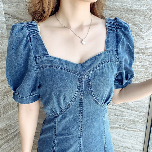 デニムデザインガーリーワンピ