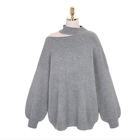 ワンショルダーロングシンプルニット