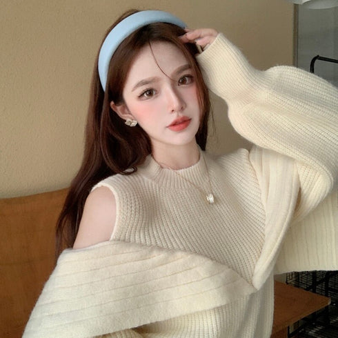 デザインオープンショルダーニット