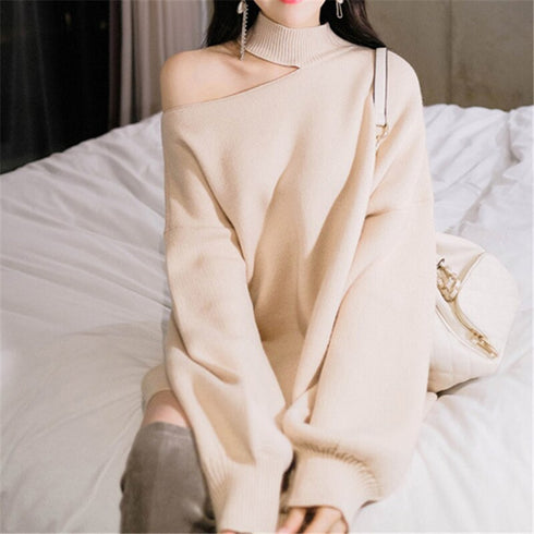 ワンショルダーロングシンプルニット