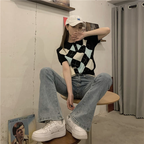 アーガイルトップス