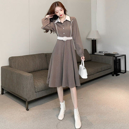 ウエストベルトレトロワンピース