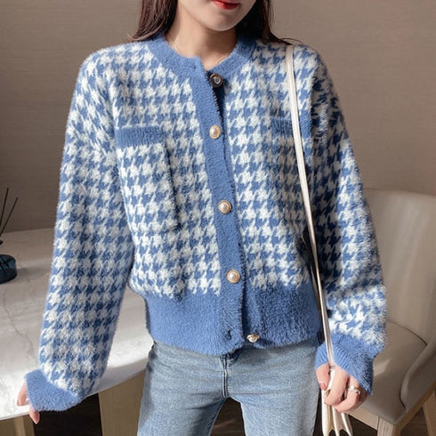 千鳥柄ニットカーディガン