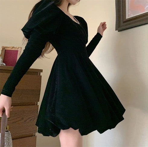 ベルベットパフショル長袖ワンピ