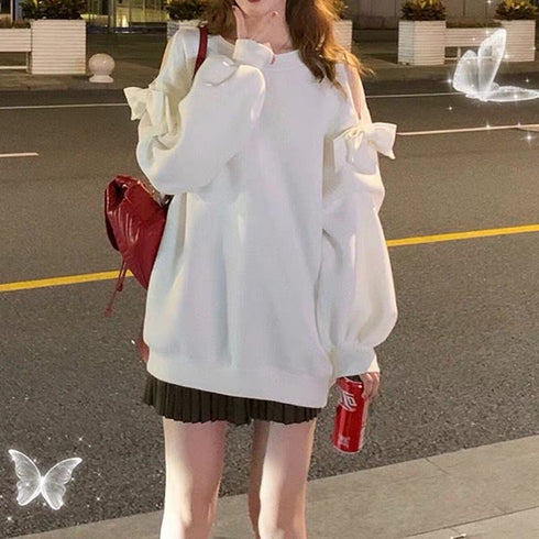 オープンショルダーリボンスウェット