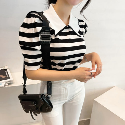 ボーダーデザインカラートップス