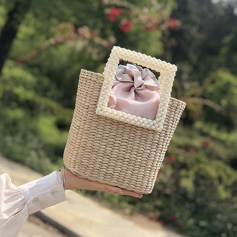 スクエアパールかごバッグ