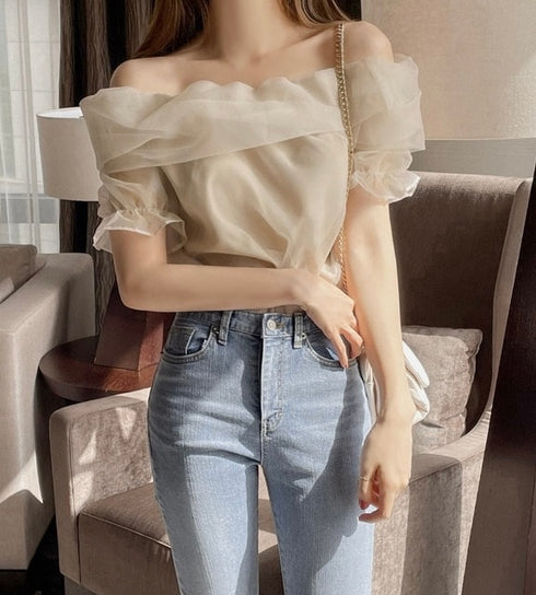 ふわオフショル半袖トップス