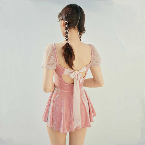 バックリボンベロアスイムウェア