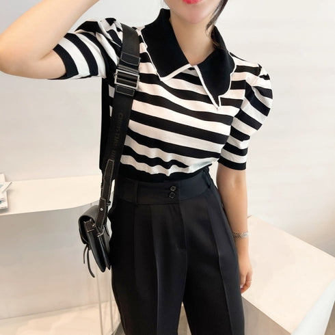 ボーダーデザインカラートップス